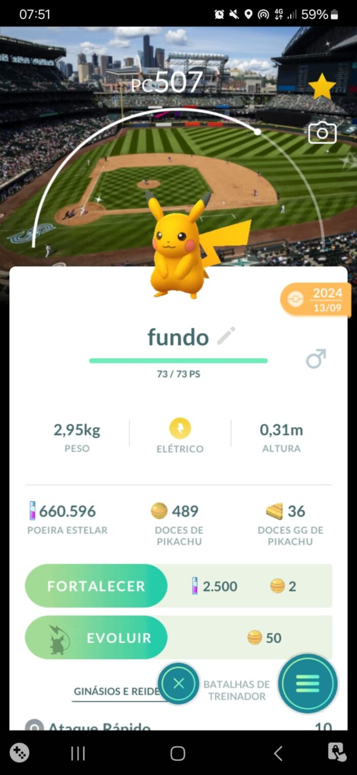 Pikachu com fundo de beisebol