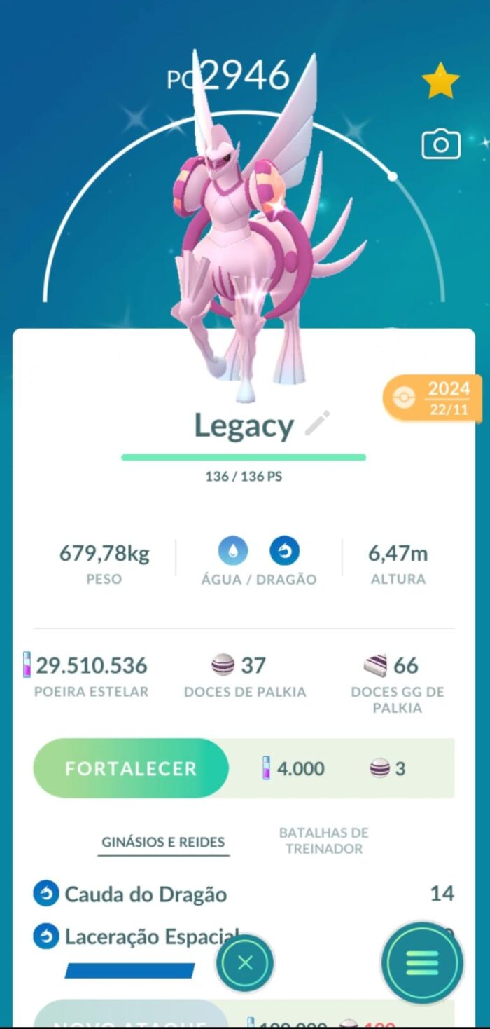Palkia Origem Shiny ( com ataque Legacy )