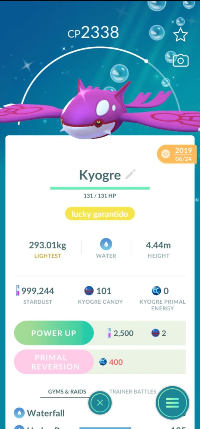 Kyogre Shiny 2019 (Lucky garantido)
